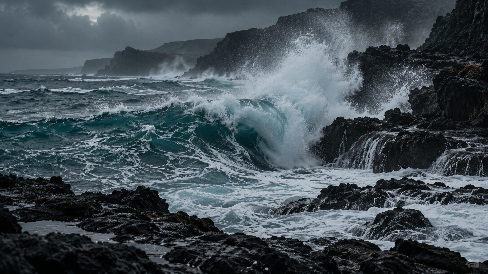 Onde dell’oceano contro una costa rocciosa